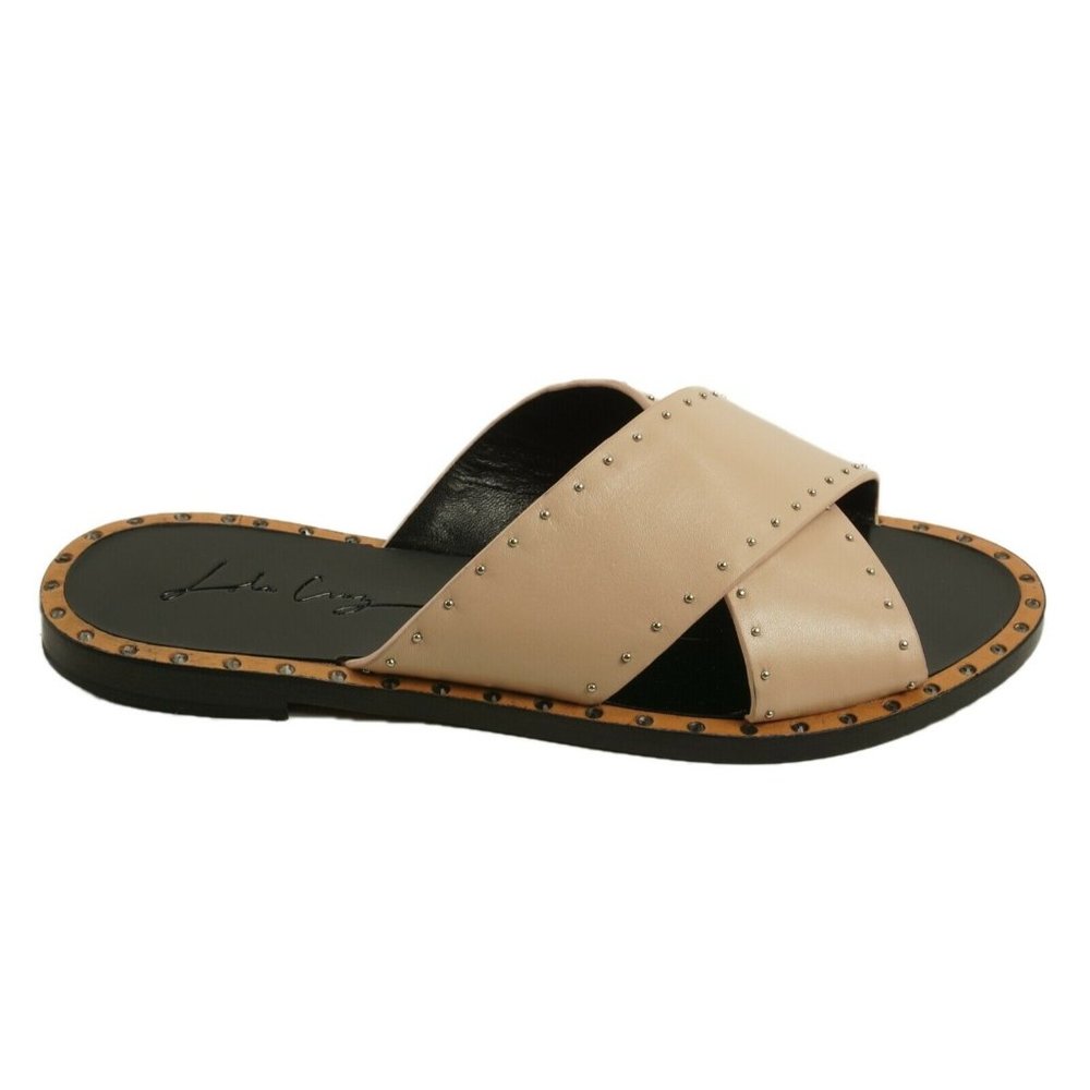New Lola Cruz Women's EU Size 36 Nude Leather Studded Crossover Slide Sandals
